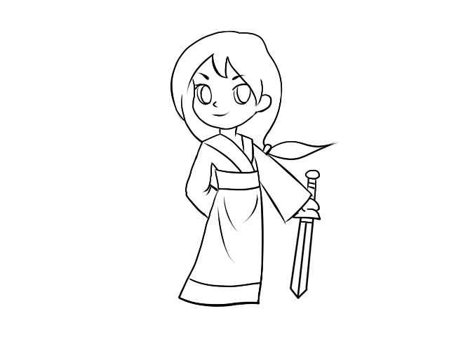 花木兰简笔画(花木兰的头部和长长的头发)