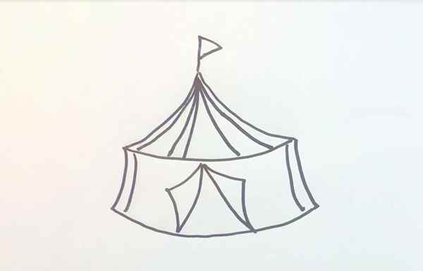 马戏团简笔画(马戏团帐篷的顶部画出来)