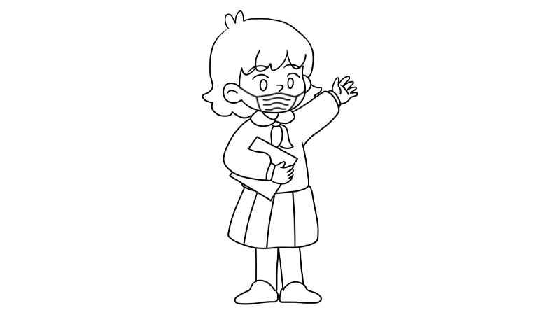 中学生简笔画画法(画中学生脑袋线条和口罩)