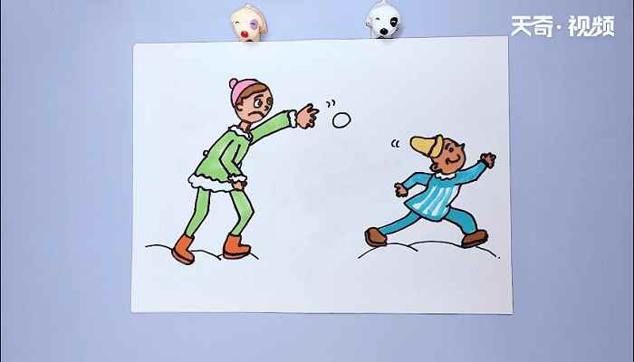 打雪仗的小孩简笔画(画出一个人物的头部轮廓)