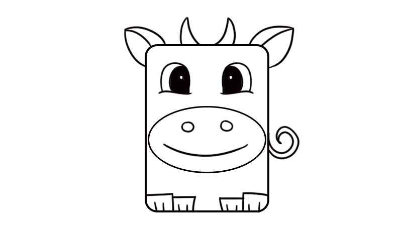 长方形简笔画教程(大眼睛和鼻子、嘴巴、四只脚)