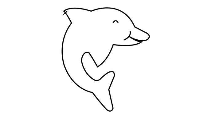 海洋动物简笔画(画海豚的背鳍、头部和嘴巴)