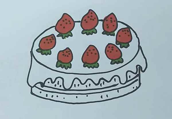 草莓奶油蛋糕简笔画(我们先画出蛋糕上的草莓)