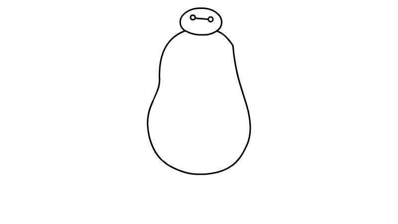 大白简笔画(画出大白的脑袋和胖胖的身体)