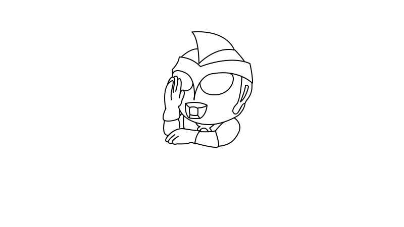 奥特曼简笔画(先画出奥特曼的头部和举起的一只右手)