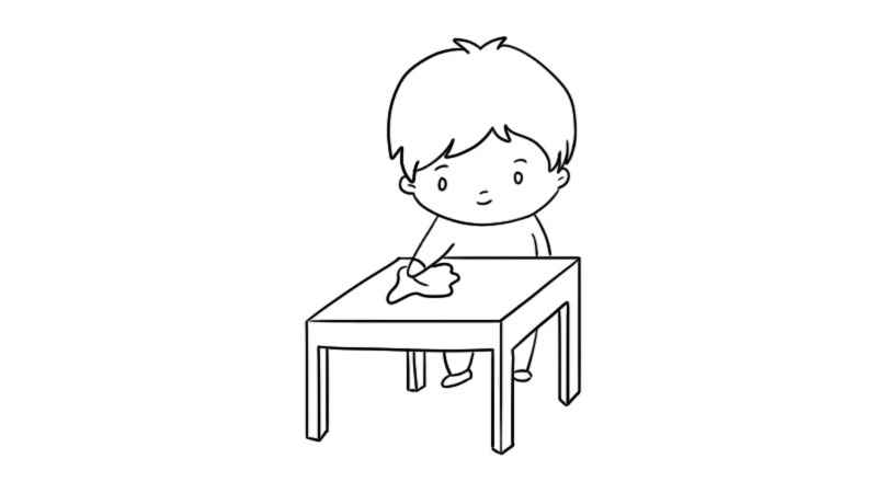 我爱劳动简笔画(小男孩和桌子涂上颜色即可)