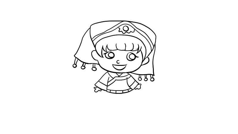 少数民族服饰简笔画画法(画女生的脑袋和头饰有哪些)