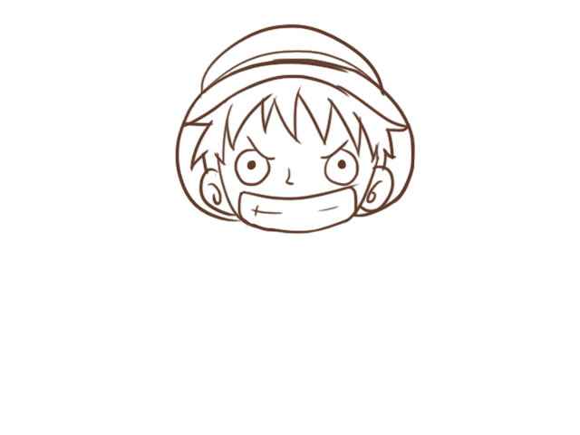 路飞简笔画(画出路飞的头部和帽子)
