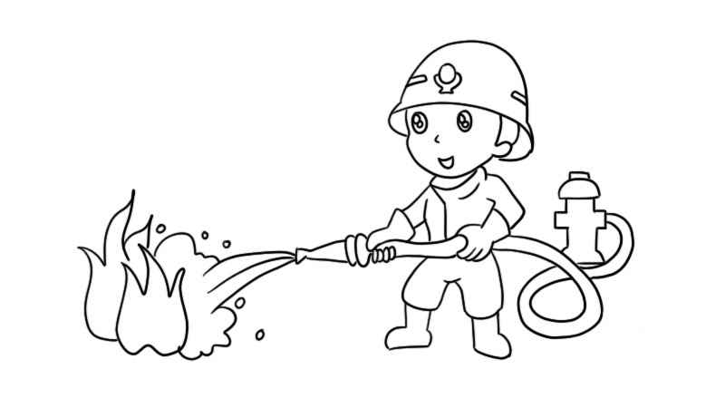 消防员简笔画(消防员的帽子和快被浇灭的火焰)