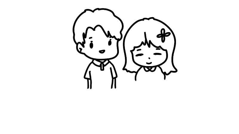 情侣简笔画(画出情侣的头部以及发型轮廓)