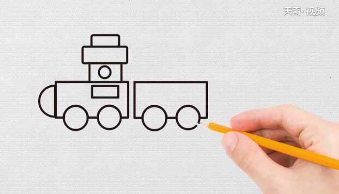 火车画法简笔画教程(画火车的车头的轮子和车厢)