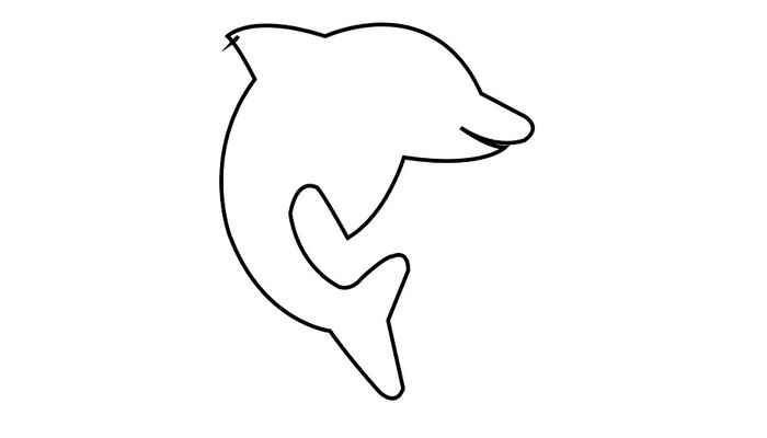 海洋动物简笔画(画海豚的背鳍、头部和嘴巴)