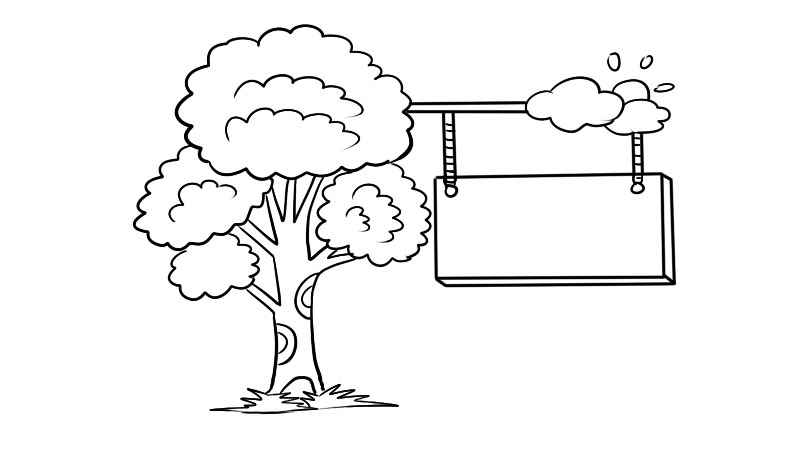 插图简笔画(树的旁边画出长方形的标栏)