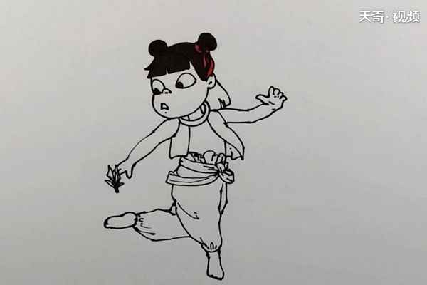 小哪吒简笔画(哪咤的眼圈涂一圈褐色)