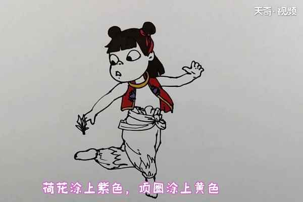 小哪吒简笔画(哪咤的眼圈涂一圈褐色)