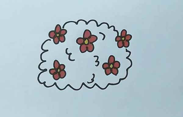 花丛简笔画(草丛涂上绿色就完成啦!)