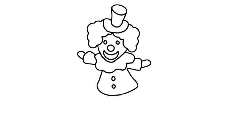 小丑简笔画步骤(小丑上半身身体线条和底座)