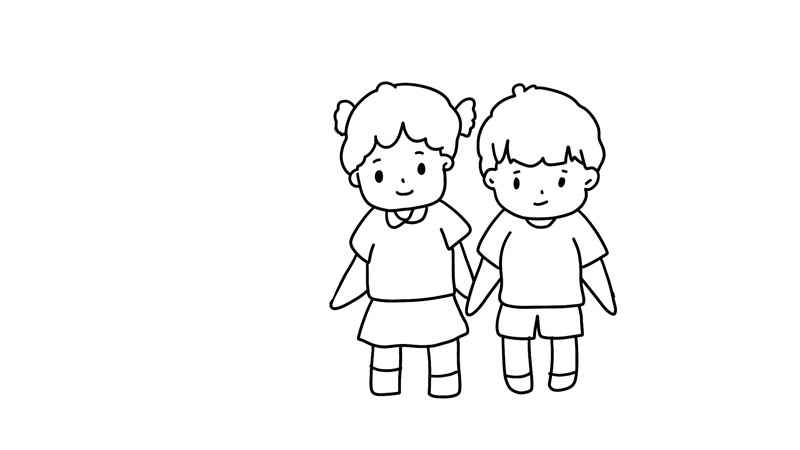 儿童手拉手简笔画画法(画一个小朋友的身体线条)