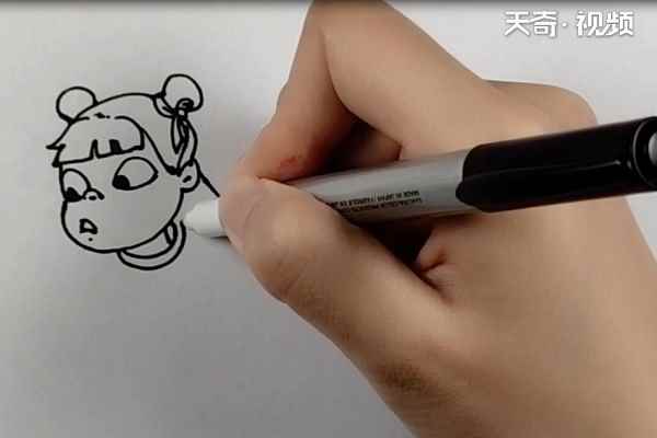 小哪吒简笔画(哪咤的眼圈涂一圈褐色)