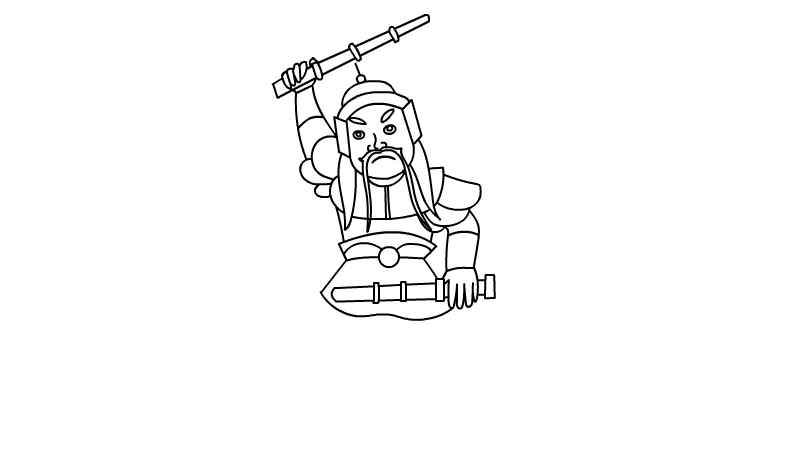 门神简笔画(画出门神的脑袋、帽子和长长的胡须)