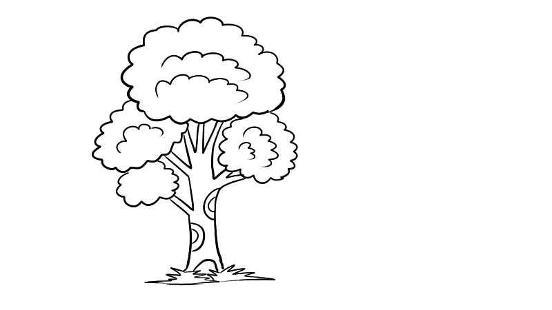 插图简笔画(树的旁边画出长方形的标栏)