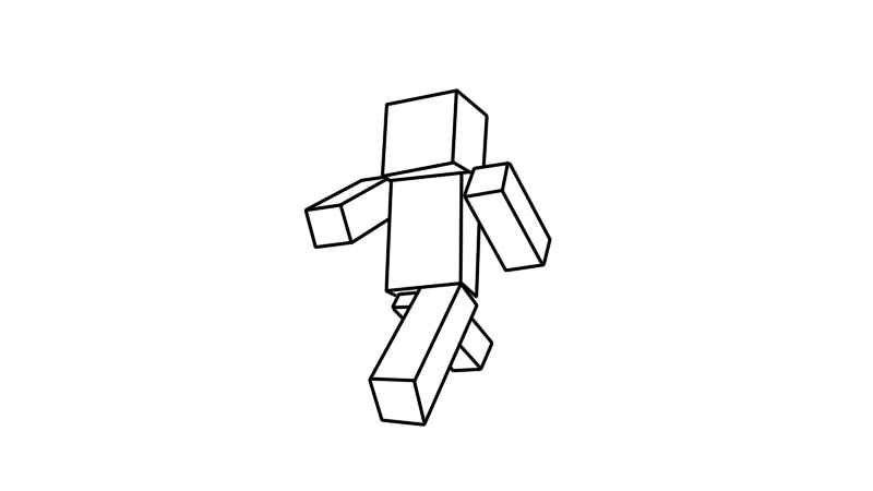 我的世界简笔画图片步骤(画出方形头部、身体和手臂)