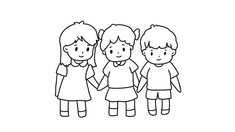 儿童手拉手简笔画画法(画一个小朋友的身体线条)