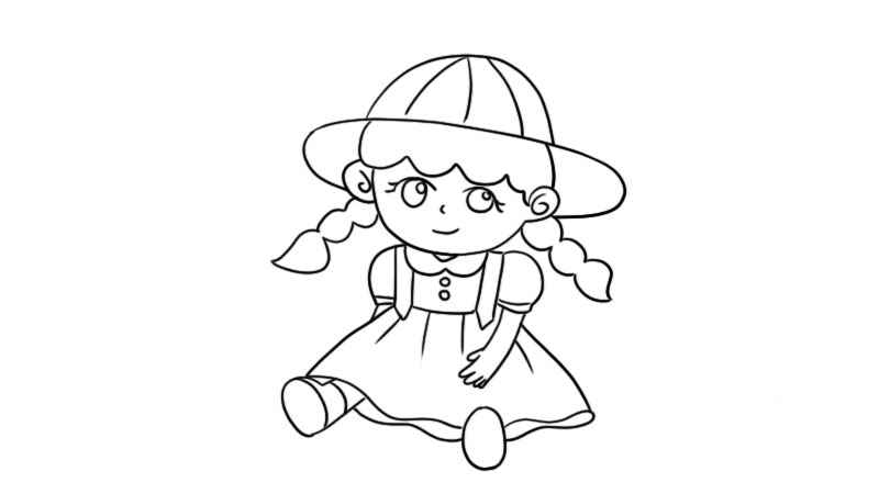 洋娃娃简笔画(画出洋娃娃的头部、帽子和五官)