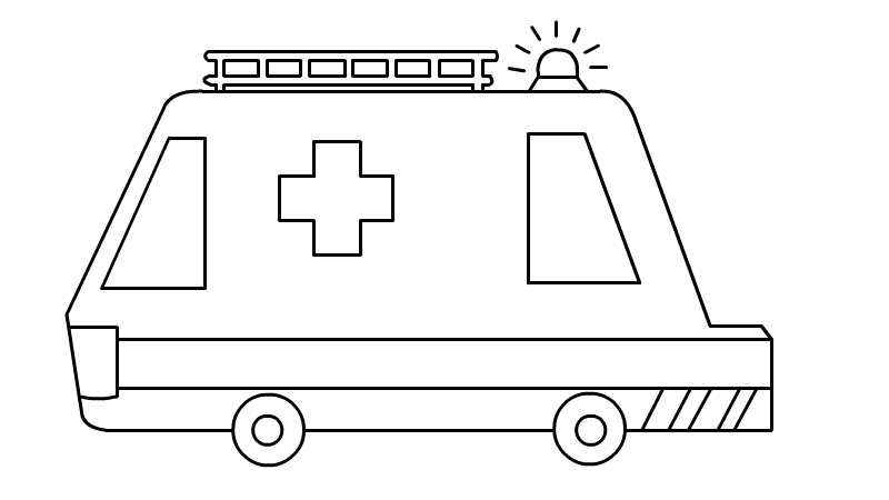 救护车简笔画(先画一辆车的主体轮廓;最后涂上颜色就可以了)