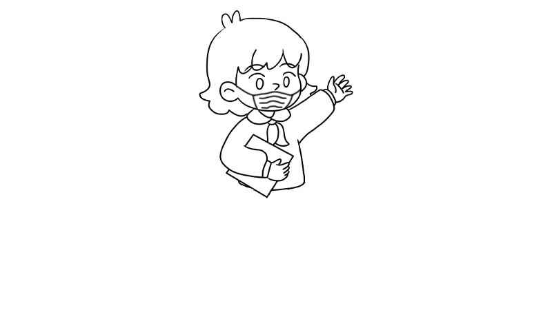 中学生简笔画画法(画中学生脑袋线条和口罩)