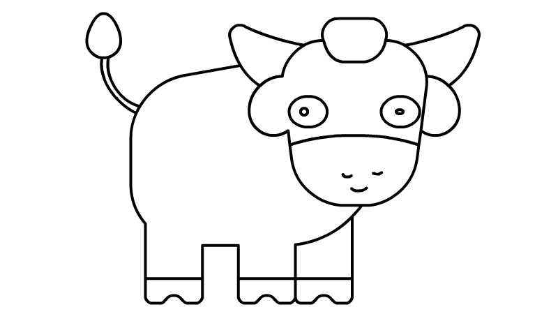 小黄牛简笔画画法(小黄牛的身体、四只脚、牛尾巴)