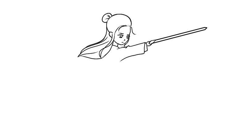 仙子简笔画步骤(画仙子的上半身身和手里的剑)
