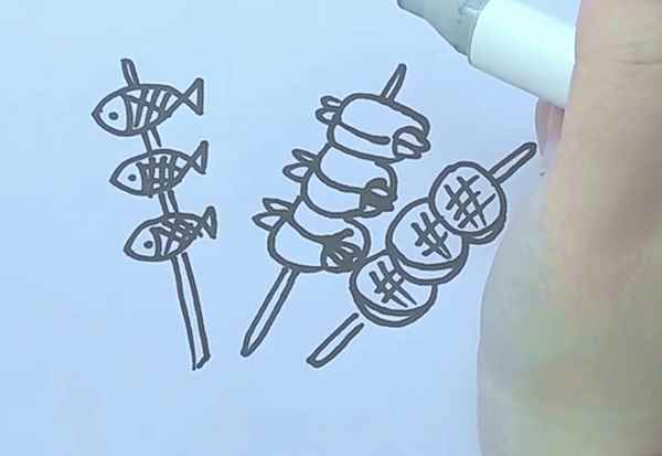 烤串简笔画(烤串上的培根卷怎么画)