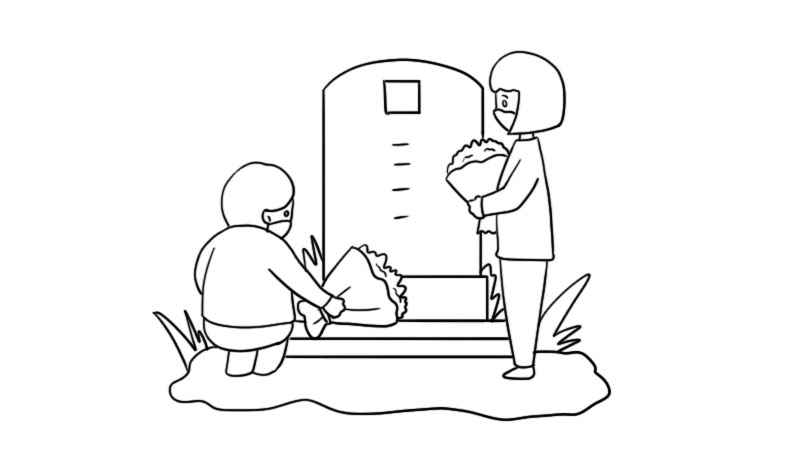 清明节简笔画画法教程(先画一个小孩拿着一束花)
