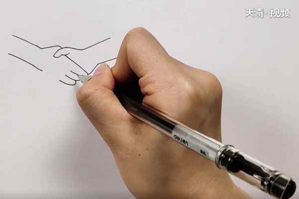 握手简笔画(我们先画出两只手的线条)