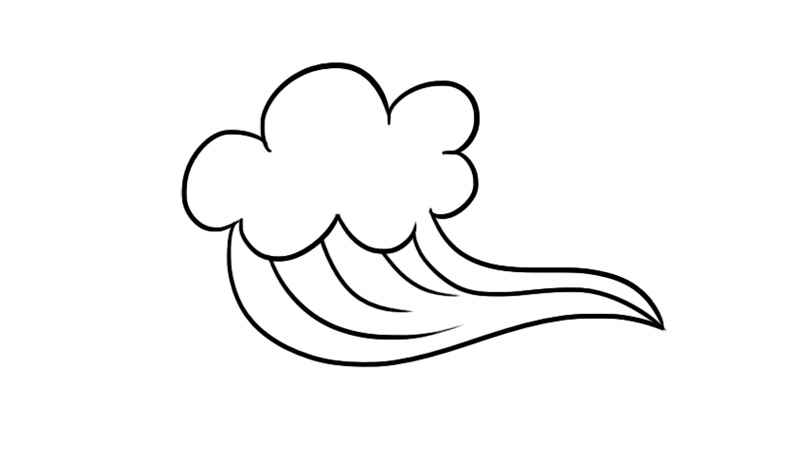 浪花简笔画(先画出像白云一样的形状)