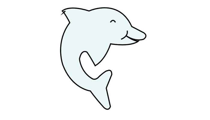 海洋动物简笔画(画海豚的背鳍、头部和嘴巴)
