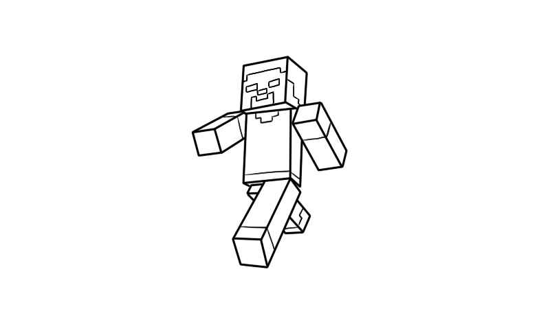 我的世界简笔画图片步骤(画出方形头部、身体和手臂)