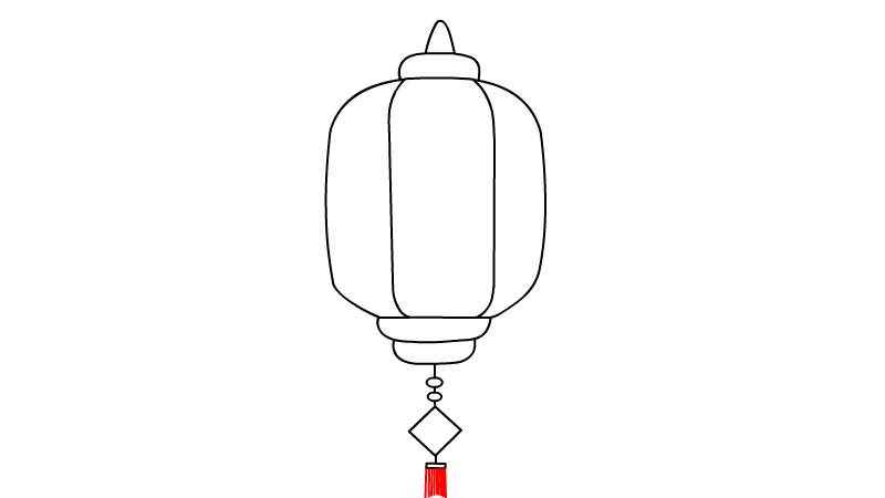 红灯笼简笔画(画出灯笼的支架和上下的吊饰)