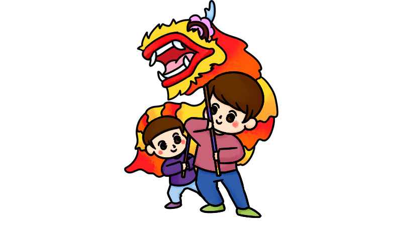 新年舞狮子简笔画(手拿棍子的小男孩怎么画)