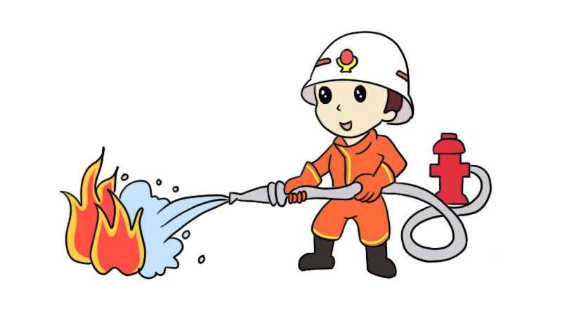 消防员简笔画(消防员的帽子和快被浇灭的火焰)
