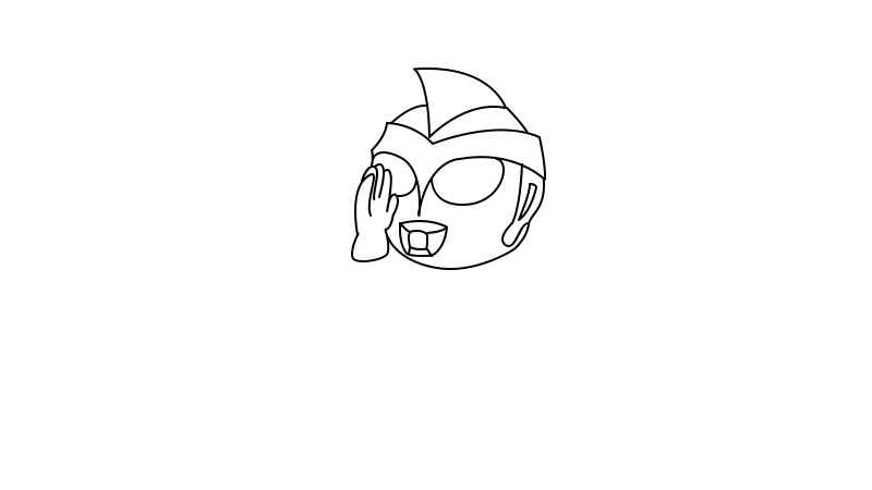 奥特曼简笔画(先画出奥特曼的头部和举起的一只右手)