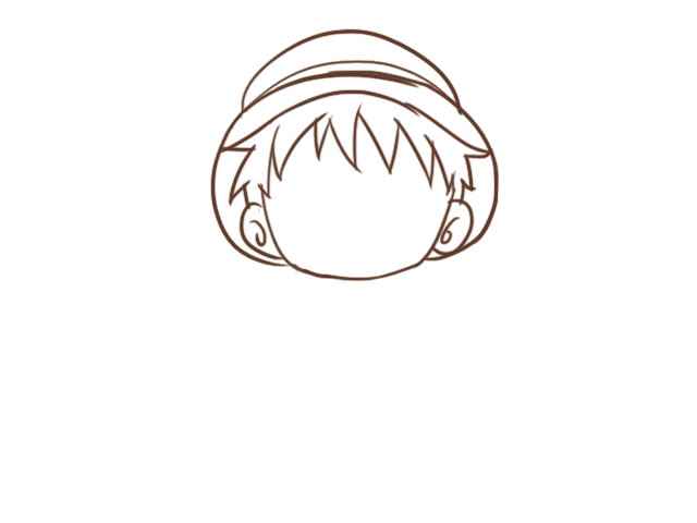 路飞简笔画(画出路飞的头部和帽子)