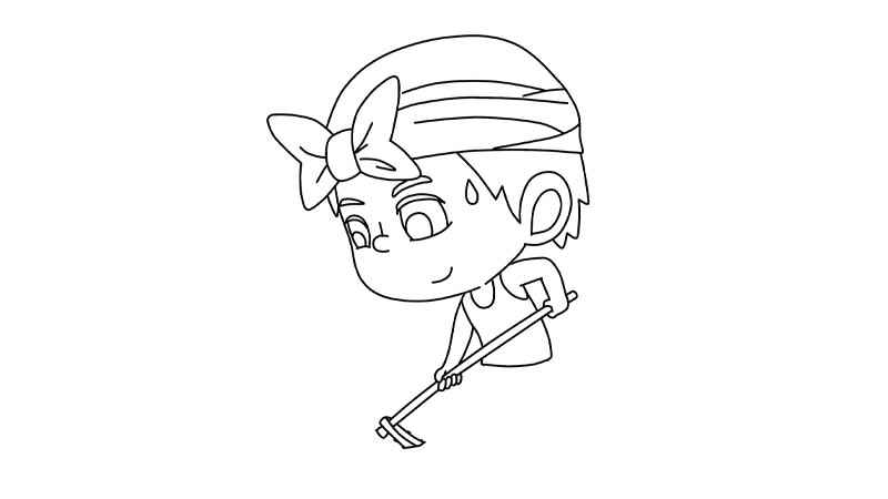 种地简笔画怎么画(画出劳动者的上半身和手拿锄头)