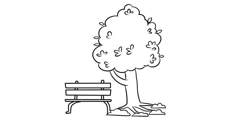 自然公园简笔画画法(大树的树干和树根的画法)