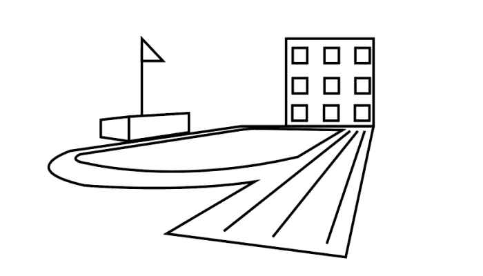学校操场简笔画(画跑道和升旗台有什么区别)