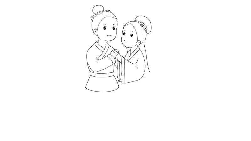 牛郎织女简笔画(画出牛郎牵着侄女的上半身)