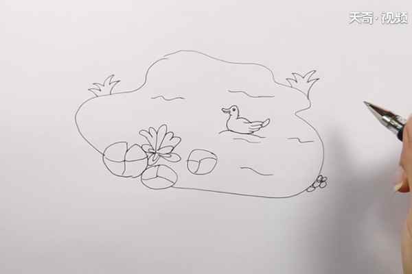 池塘简笔画(池塘里的水涂上灰色就可以了)