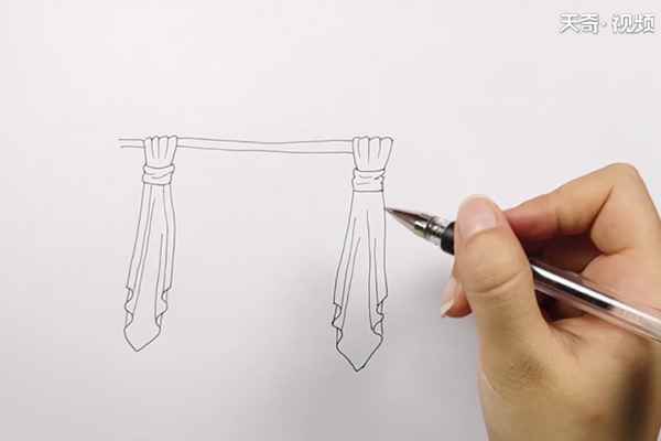 窗帘简笔画(罗马杆涂上灰色就可以了)