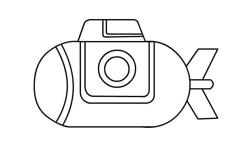 潜水艇简笔画(圆角矩形中画出潜水艇的船体)